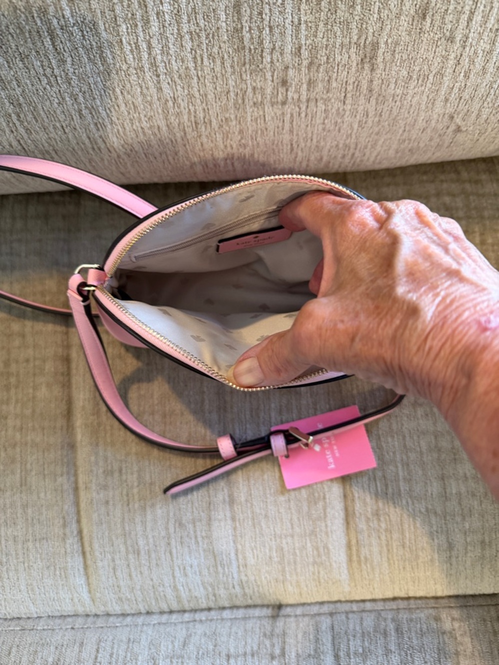 Kate Spade Pink small domed Crossbody Crossbody Bag Saffiano 7 1/2 by 6 new - Picture 11 of 12